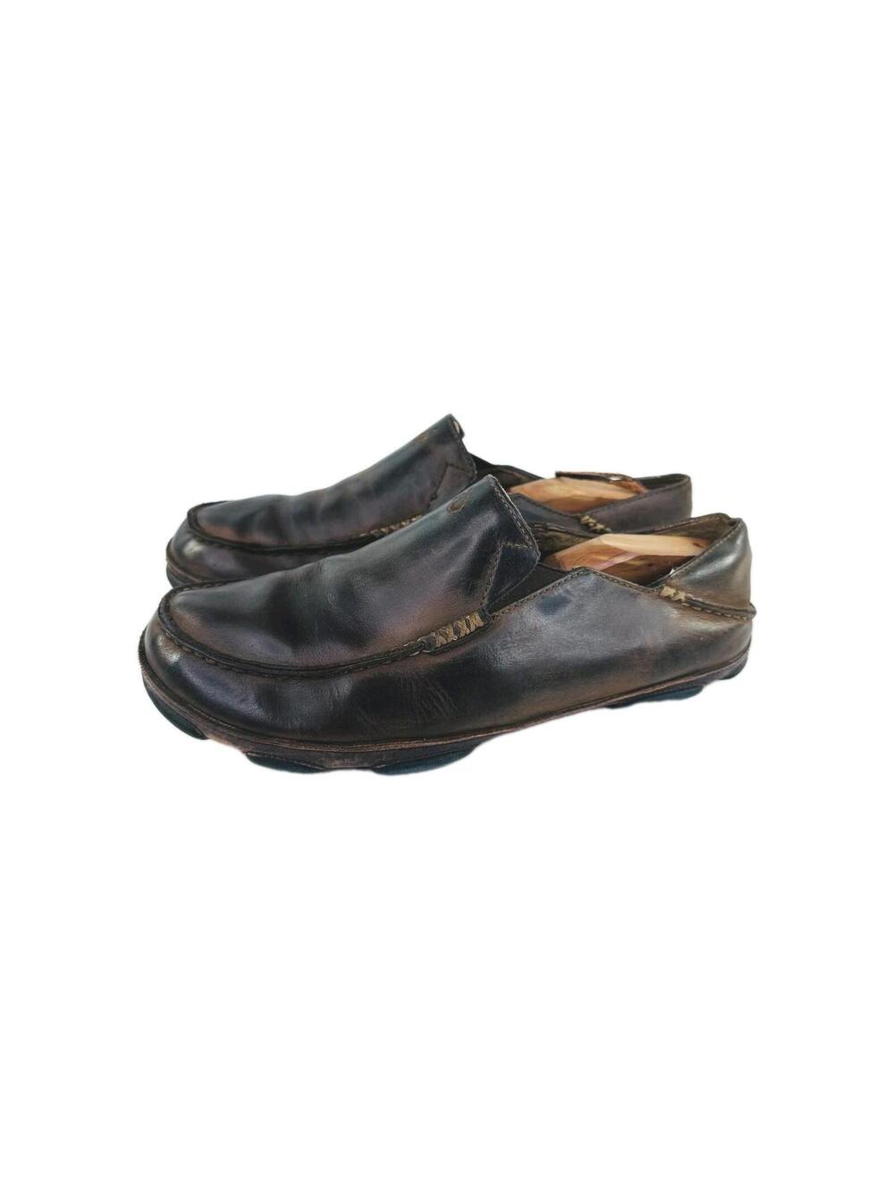 OluKai Moloa Brown Leather Casual Loafer US 11 Mens Slip-On Comfort Shoes